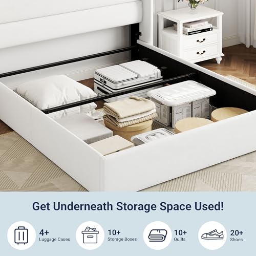 Full Size Lift Up Hydraulic Storage Bed Frame White, view 7