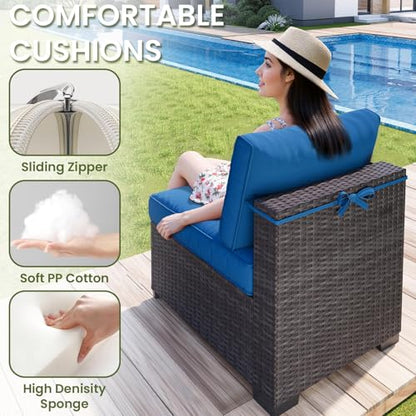 7-Piece Outdoor Patio Furniture Set, 6-Seat All-Weather PE Rattan Wicker Patio Sectional Furniture Set with Coffee Table, 450 lb Capacity