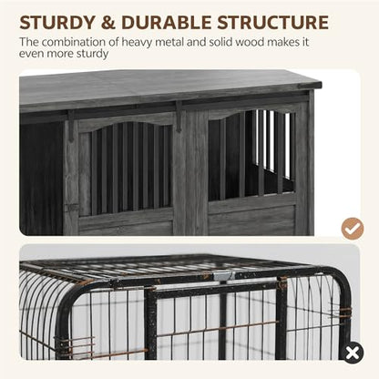 53 Inch Dog Crate Furniture Heavy Duty Dog Kennel Furniture Grey, view 5