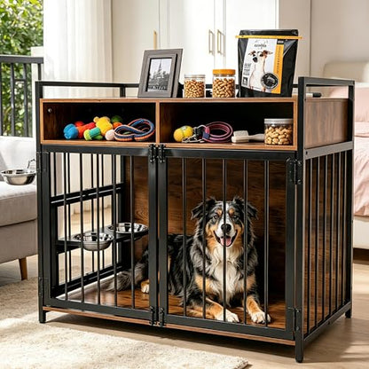 Large Dog Crate Furniture, 48" Vintage Brown Wooden Kennel for Big Dogs, view 4