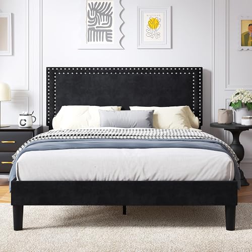 Modern Black Platform Bed with Adjustable Headboard, view 3