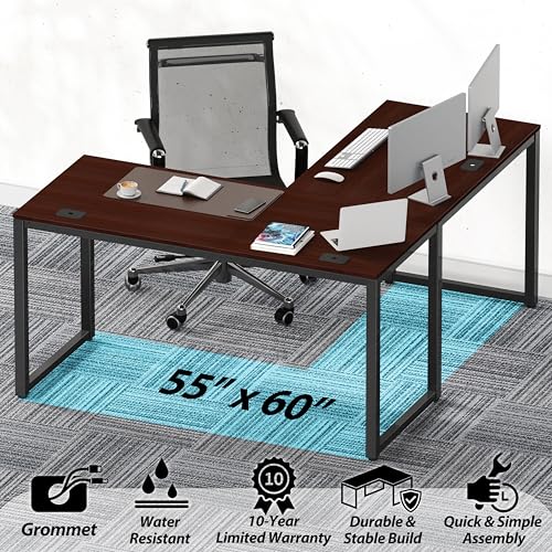 55 x 60 Inches Commercial-Grade L-Shape Corner Office Computer Desk, Cherry