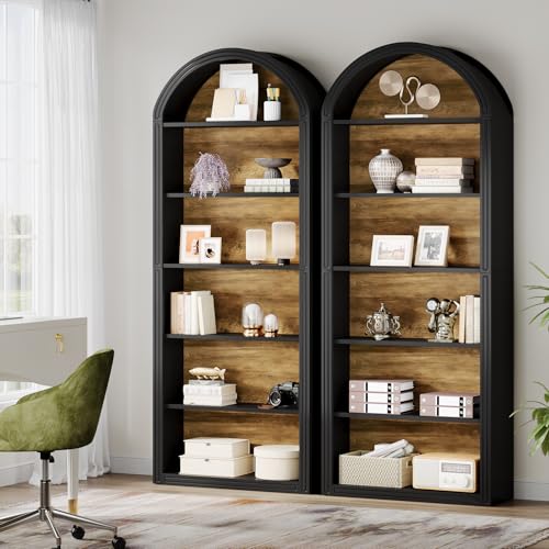 6-Tier Black Arched Bookshelf, 77.16" Tall Arched Bookcase with Storage Shelves, view 7