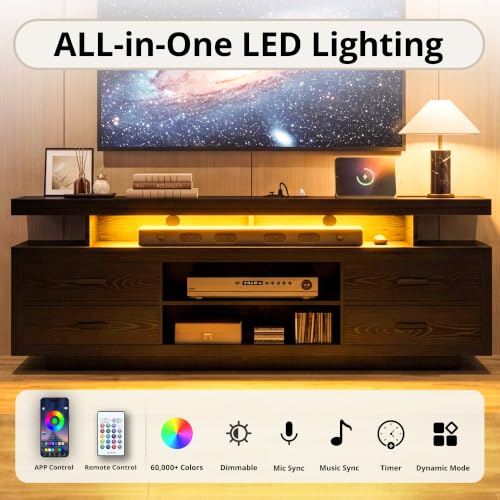 70" TV Stand for TVs up to 80", LED Entertainment Center, Black, view 4