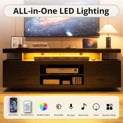 70" TV Stand for TVs up to 80", LED Entertainment Center, Black, view 4