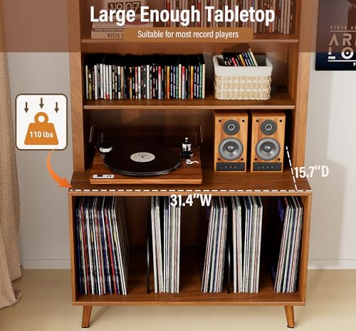 Arched Large Record Player Stand,Holds Up 350+ Albums,31.5''W, view 6