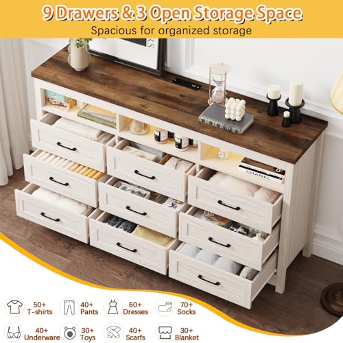 Farmhouse 9 Drawer Dresser with LED Lights, view 4