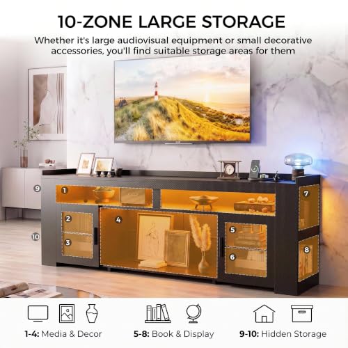 TV Stand with Charging Station & LED Lights, Fits TVs UP to 75 Inch, view 7