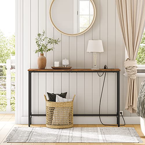 47.2" Console Table with Power Outlets and USB Ports, Sofa Narrow Entryway Table with Charging Station, Behind Couch Table, Hallway, Foyer, Living Room, Bedroom, Rustic Brown BF301XG01G1