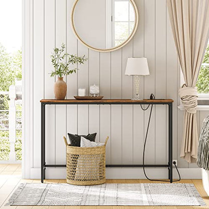 47.2" Console Table with Power Outlets and USB Ports, Sofa Narrow Entryway Table with Charging Station, Behind Couch Table, Hallway, Foyer, Living Room, Bedroom, Rustic Brown BF301XG01G1