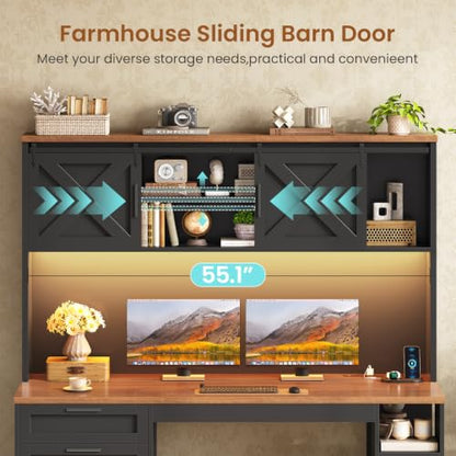 55.1" Farmhouse Desk with Hutch & 3 Storage Drawers, view 8