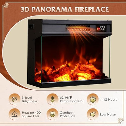 3-Sided Glass Electric Fireplace TV Stand for 65 Inch TV, view 7