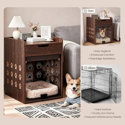 Wooden Dog Crate Furniture with Charging Station, Small Dog Crate End Table, view 7