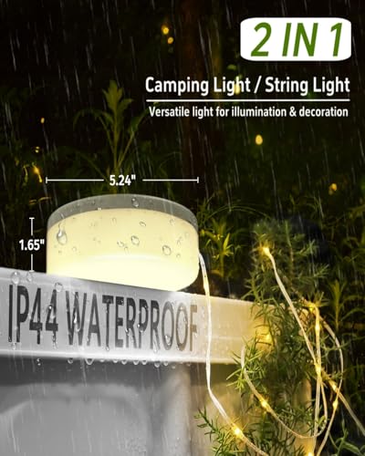 Solar Camping String Lights, 39.4 FT Fairy String Light, 4 in 1 Portable Waterproof Camp LED Lamp with 8 Lighting Modes, Hanging Rechargeable Tent Lantern for Outdoor Garden Patio Party Essentials