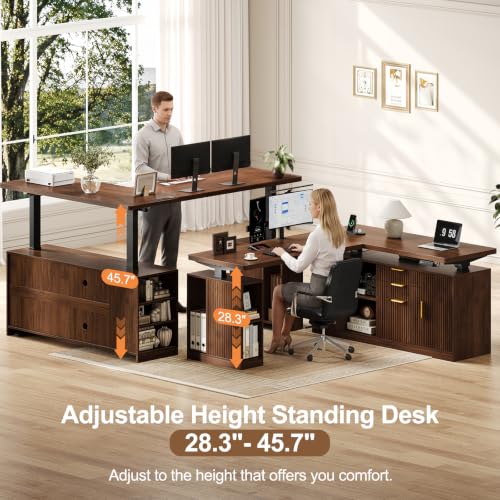 L Shaped Electric Standing Desk - Fluted 69" Executive Desk, view 4