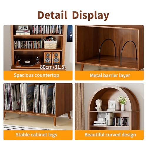 Arched Large Record Player Stand,Holds Up 350+ Albums,31.5''W, view 5