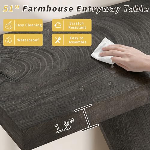 51 Inch Console Table, Modern V-Shaped Entryway Table, Wood Sofa Table Behind The Couch for Living Room, Hallway, Entrance, Foyer, Easy Assembly, Grey