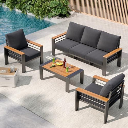 Patio Furniture Set, 5 Piece Aluminum Patio Sets with 5" Thicken & Washable Cushion, Waterproof Outdoor Furniture with Coffee Table, Outdoor Couch Sectional for Backyard, Porch and Garden