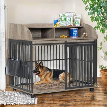 Medium Dog Crates, Farmhouse Table Dog Crate with Wheels & Lock, view 8