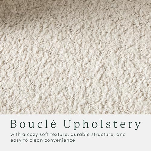 Linley Contemporary Large Storage Bouclé Ottoman with Wood Legs, Ivory