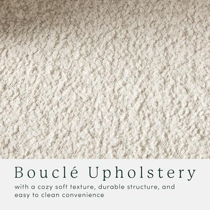 Linley Contemporary Large Storage Bouclé Ottoman with Wood Legs, Ivory