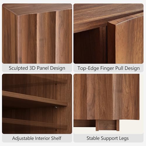 61" Mid Century Modern TV Stand with Storage, Wave Design, Walnut, view 5