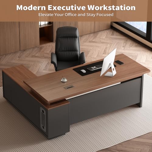 63" L-Shaped Executive Desk with Drawers, Office Desk with Storage, view 5