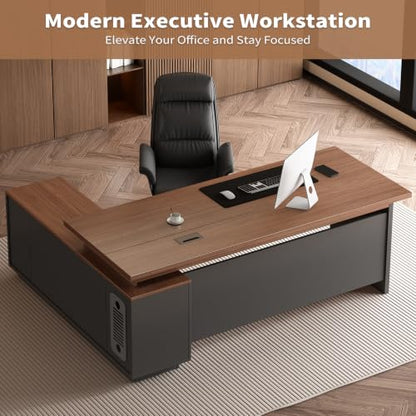 63" L-Shaped Executive Desk with Drawers, Office Desk with Storage, view 5