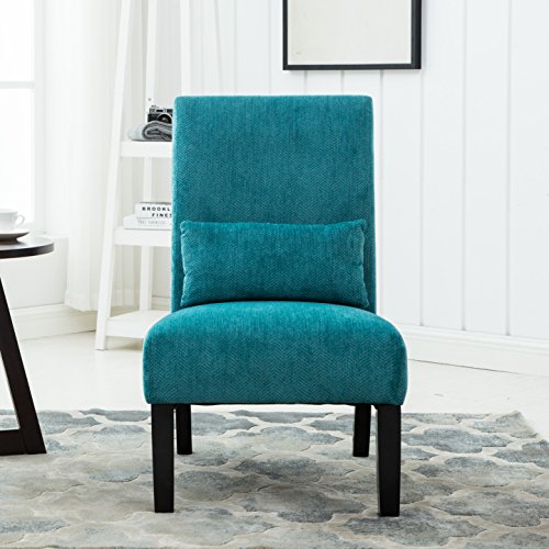 Pisano Teal Blue Fabric Armless Contemporary Accent Chair with Kidney Pillow