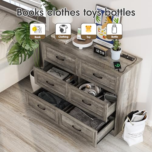 Dresser for Bedroom, 6 Drawer Wide Dresser Organizer with Charging Station, view 6
