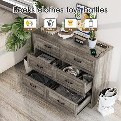 Dresser for Bedroom, 6 Drawer Wide Dresser Organizer with Charging Station, view 6