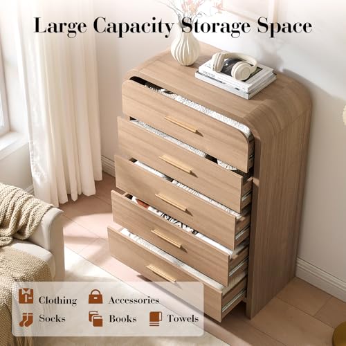 Curved 5 Drawer Dresser for Bedroom, 31'' Wide Chest of Drawers, view 5