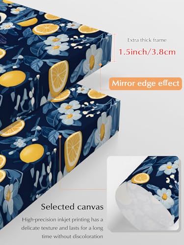 NuYeBiofx Summer Fruit Lemons Birds Canvas Wall Art Prints,40"x28" Framed Picture Artwork White Flowers Blue Leaves Printed Canvas Oil Painting for Living Room Bedroom Office,Ready to Hang