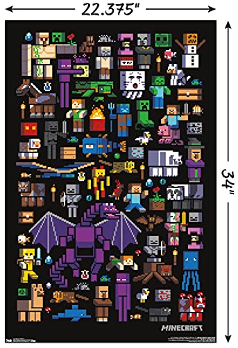 Minecraft - Mobbery Wall Poster, 22.375" x 34", Poster & Mount Bundle