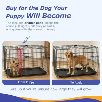 | 48" Foldable Metal Dog Crate | Dark Black | Cage for XL Dogs, view 4