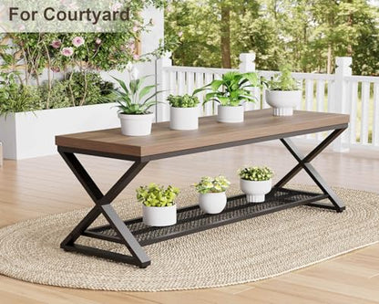 Entryway Bench, Indoor Shoe Bench with Storage and Seating, Wood Metal Storage Bench for Bedroom Living Room, Farmhouse Shoe Rack Bench for Sitting in Hallway Foyer Entrance, Rustic Oak, 47 inch