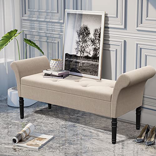 Modern Storage Bench Tufted Bed Bench Entryway Bench with Storage for Living Room Bedroom (Tan)