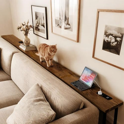 102 Inch Narrow Sofa Table with Power Outlets, Extra Long Console Table Behind Couch Table with Charging Station, Skinny Entryway Table Thin Table for Living Room, Narrow Spaces (Rustic Brown)