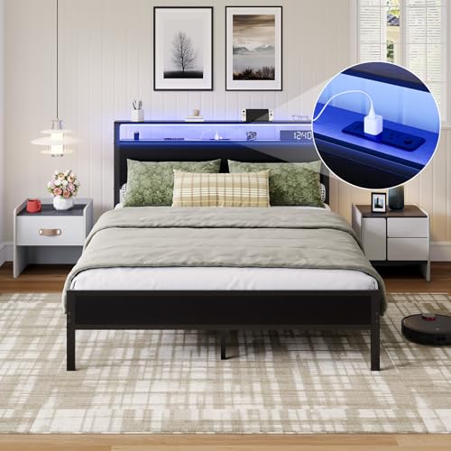 Full Bed Frame with LED Lights and Charging Station, view 5