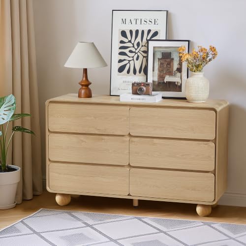 Modern 6 Drawer Dresser for Bedroom, 48" Wooden Chest of Drawer, Natural, view 6