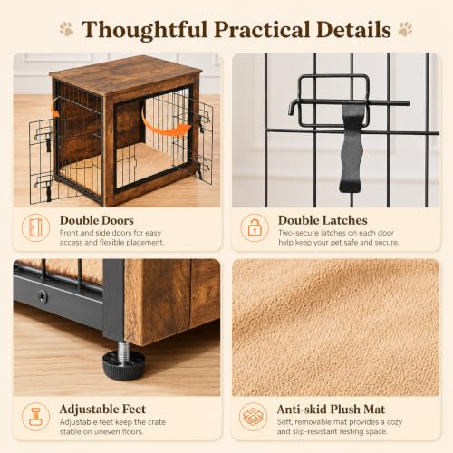 Yaheetech 27.5in Wooden Dog Crate Furniture w/Cushion for Small Medium Dogs, view 6