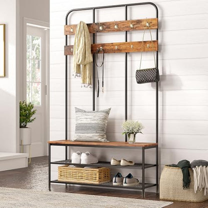 Hall Tree with Bench, Entryway Bench with Coat Rack, view 3