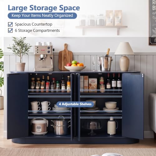Modern Sideboard Buffet Cabinet with Storage, 59” Curved Credenza,Blue, view 4