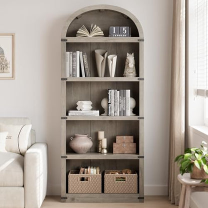 Bookcase 5 Shelf Arched Bookshelf 71.65 in Tall Bookcase Farmhouse Display, view 4