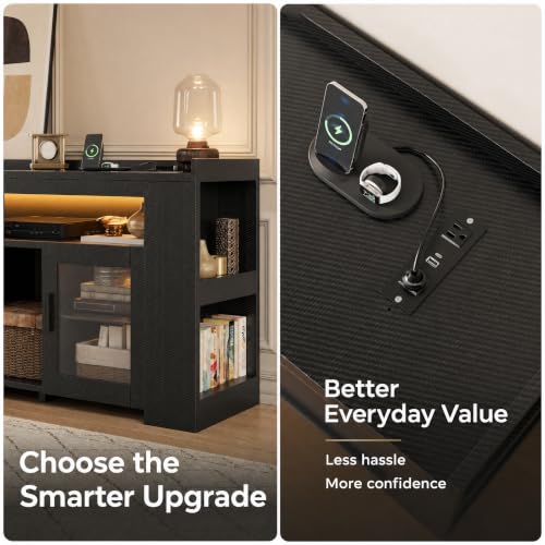 TV Stand with Charging Station & LED Lights, Fits TVs UP to 75 Inch, view 8