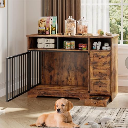Dog Crate Furniture for Medium Small Dogs with Storage, Brown, view 2