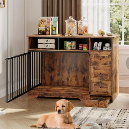 Dog Crate Furniture for Medium Small Dogs with Storage, Brown, view 2