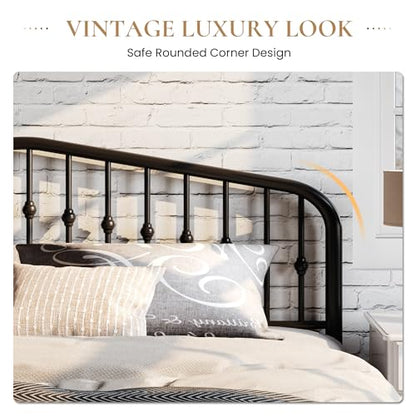 Full Size Metal Bed Frame with Wrought Iron-Art Headboard, Black, view 6