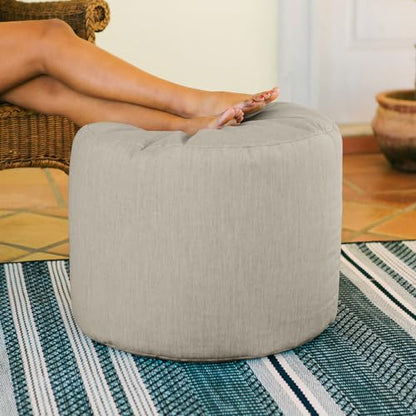 Spring Indoor/Outdoor Bean Bag Pouf Ottoman, Sunbrella Flax