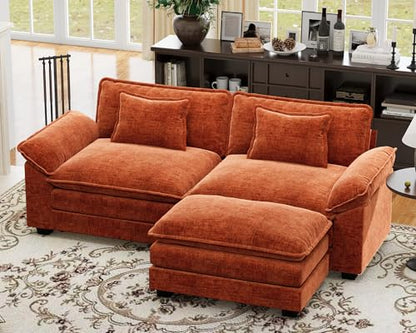 86" Modular Sectional Sofa, Comfy L-Shaped Cloud Couch with Movable Ottoman, 3-Seater Chenille Deep Seat Modern Sofa Couch for Living Room, Terracotta Orange
